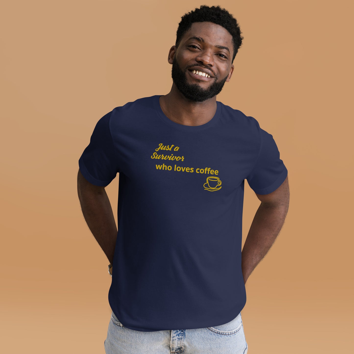 Survivor Loves Coffee Embroidered Unisex T-Shirt