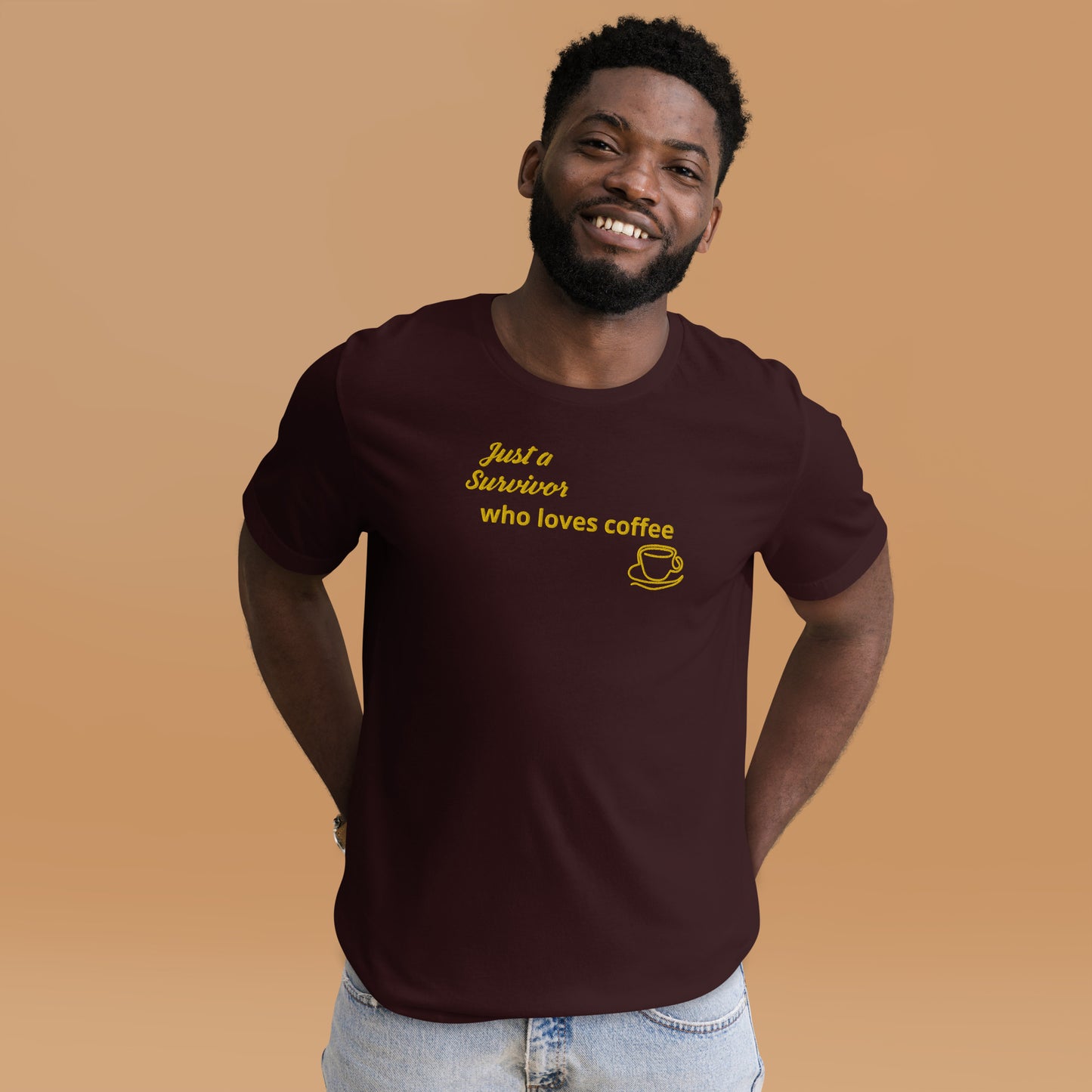 Survivor Loves Coffee Embroidered Unisex T-Shirt